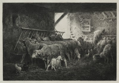 Interior of a Sheep Pen by Charles Emile Jacque