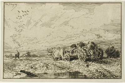 Landscape with Ox-Drawn Wagon by Charles Emile Jacque