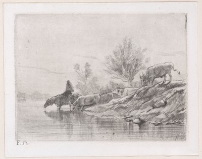 Landscape with cattle by Charles Emile Jacque