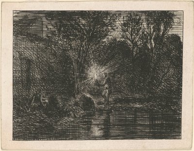Riverbank at Night by Charles Emile Jacque