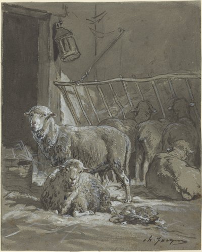 Sheep in a Manger by Charles Emile Jacque