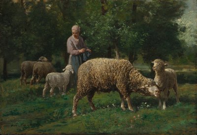 Shepherdess with Sheep by Charles Emile Jacque