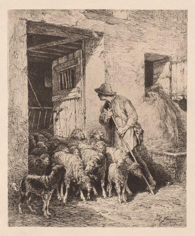 The Herd Exits by Charles Emile Jacque
