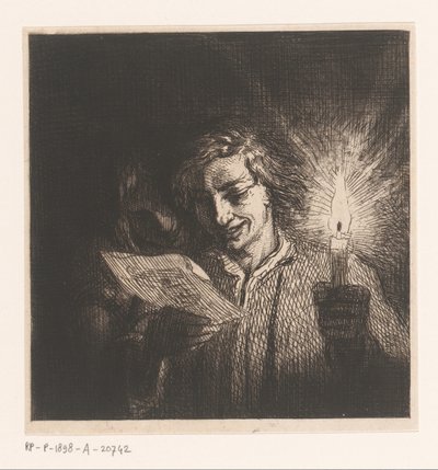 Two Figures Reading Letters by Candlelight by Charles Emile Jacque