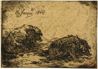 Two Pigs Lying Down by Charles Emile Jacque