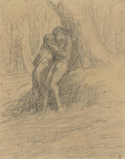 Courting Peasant Couple Under a Large Tree by Charles Emile Jacque