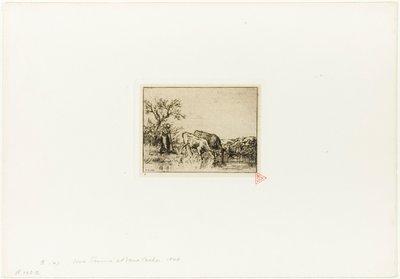 Woman Tending Two Cows by Charles Emile Jacque