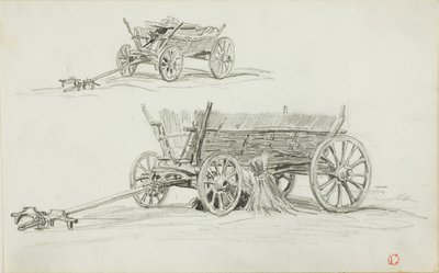 Two Sketches of an Ox Cart by Charles Francois Daubigny