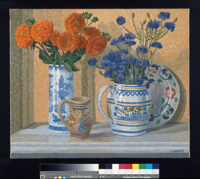 Dahlias and Cornflowers by Charles Ginner