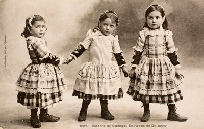Old postcard, Children from Guengat, Finistere, Brittany, France by Augustus Kollner
