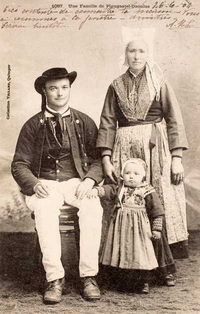 Old postcard, Plougastel Daoulas family, Brittany, France by Augustus Kollner