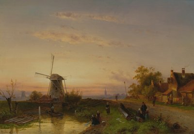 Windmill at Sunset by Charles Henri Joseph Leickert