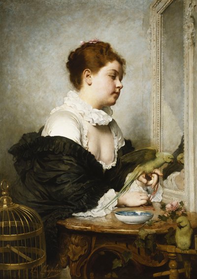 A Young Girl with Parakeets by Charles Joshua Chaplin