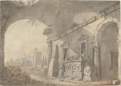 Roman Ruins with a Sepulchre by Charles Louis Clerisseau
