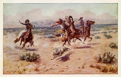 Cowboys Chasing a Prairie Wolf by Charles Marion Russell