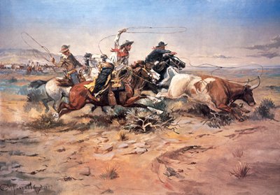 Cowboys roping a steer by Charles Marion Russell
