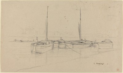 Boats on River with Masts by Charles Meryon
