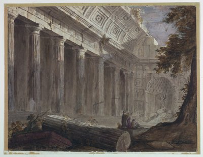 Antique Ruins with Figures Contemplating by Charles Michel Ange Challe