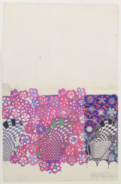 Blue and pink tobacco flower design by Charles Rennie Mackintosh