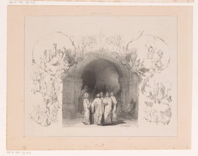 Religious Figures in Front of Church Portal by Charles Rochussen