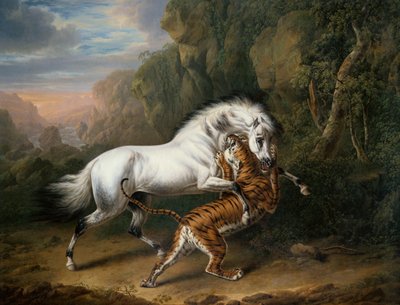 A Tiger attacking an Arab Stallion, 1824 by Charles Towne