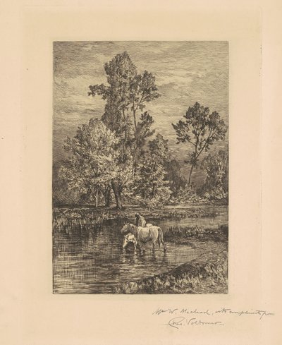 Landscape with Horses Drinking by Charles Volkmar