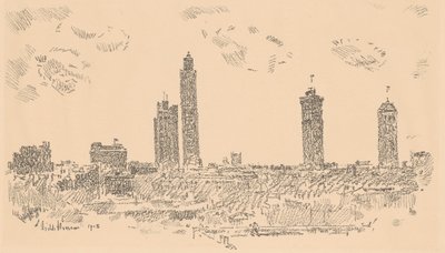 New York Sky Line, Dark Buildings by Childe Hassam
