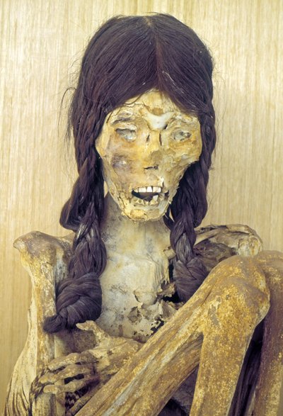 Mummified body of a young woman by Chilean School