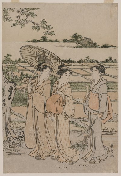 Three Women Strolling in the Countryside by Chobunsai Eishi