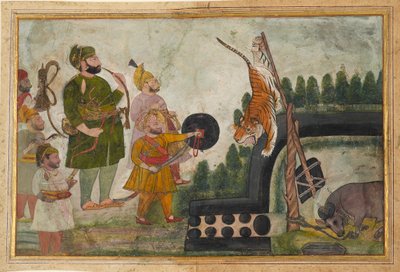 Rawat Gokul Das inspects a trapped tiger by Chokha