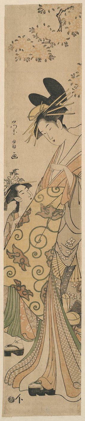 Courtesan and her Attendant under Cherry Tree by Chokosai Eisho