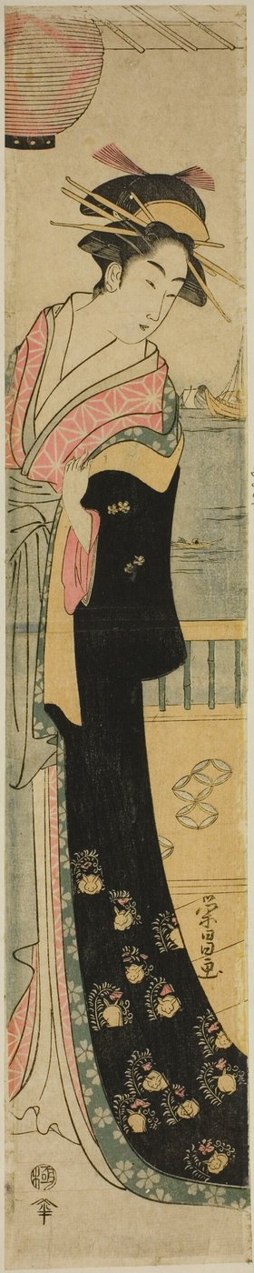 Women Standing on Veranda by a River by Chokosai Eisho