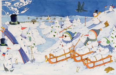 Snowmen Tobogganing by Christian Kaempf