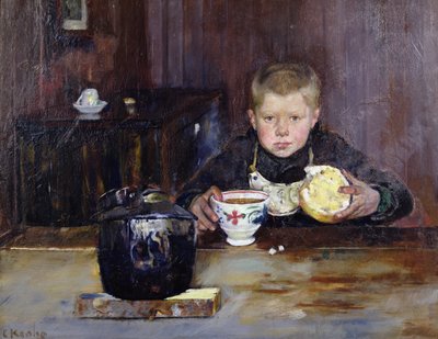 Errand boy drinking coffee by Christian Krohg
