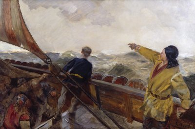 Leif Erikson Discovers America by Christian Krohg