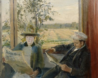 Oda reading the newspaper Verdens Gang by Christian Krohg
