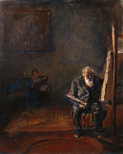 Self-portrait by the easel by Christian Krohg