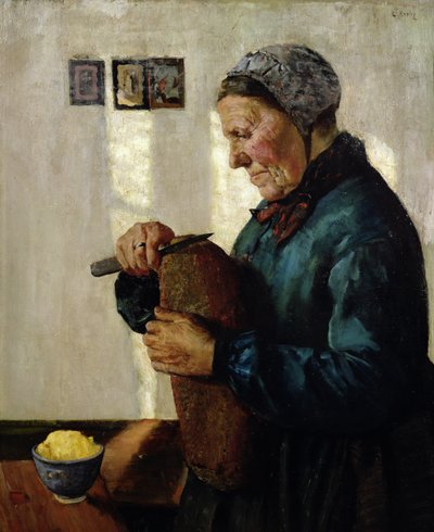 Woman Cutting Bread by Christian Krohg