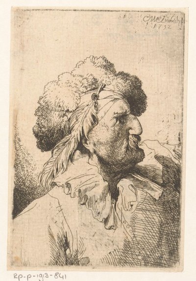 Man with Fur Hat and Feather by Christian Wilhelm Ernst Dietrich