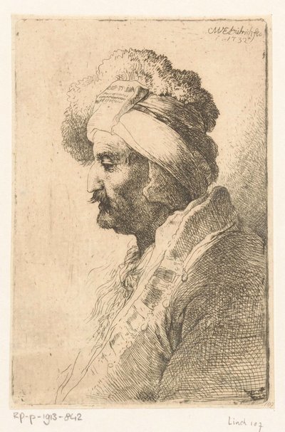 Man looking down with fur hat by Christian Wilhelm Ernst Dietrich