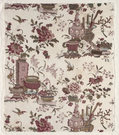 Fragment of Woodblock Printed Cotton by Christophe Philippe Oberkampf