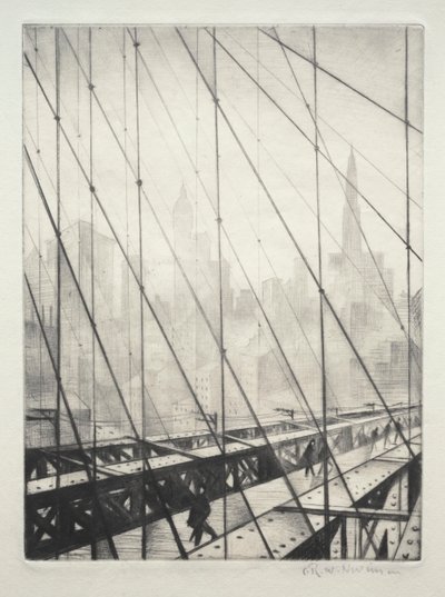 Looking through Brooklyn Bridge by Christopher Richard Wynne Nevinson