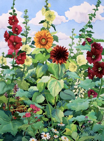 Hollyhocks and Sunflowers by Christopher Ryland