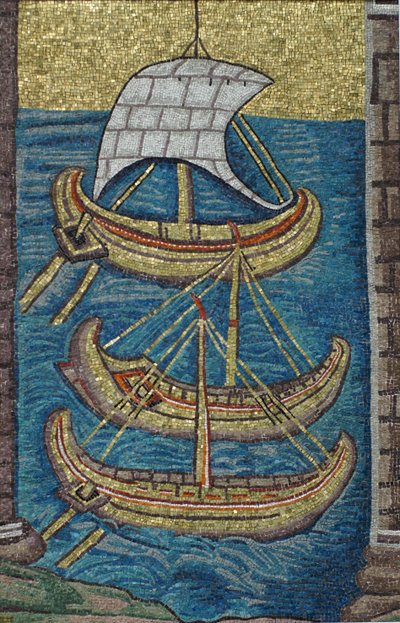 The Roman galleys. Mosaic from Ravenna, copy by Classical Antiquities
