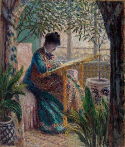 Madame Monet Embroidering by Claude Monet