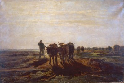 Flat Landscape with Oxen by Constant Troyon
