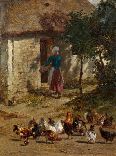 Chickens in Front of a Farmhouse by Constant Troyon