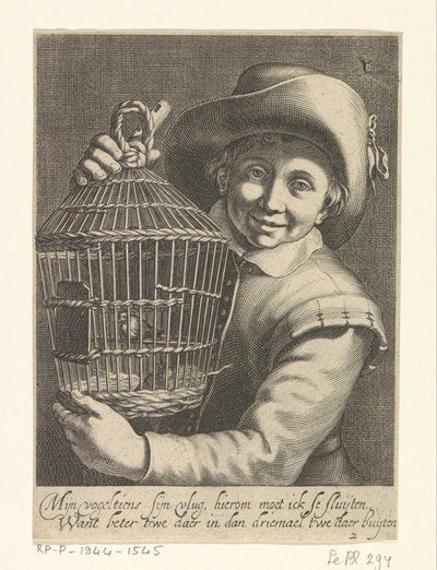 Boy with Birdcage by Cornelis Bloemaert (II)