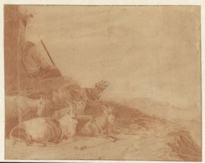 Sleeping Shepherd with Goats by Cornelis Saftleven