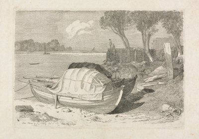 Two Beached Fishing Boats by Cornelius Varley